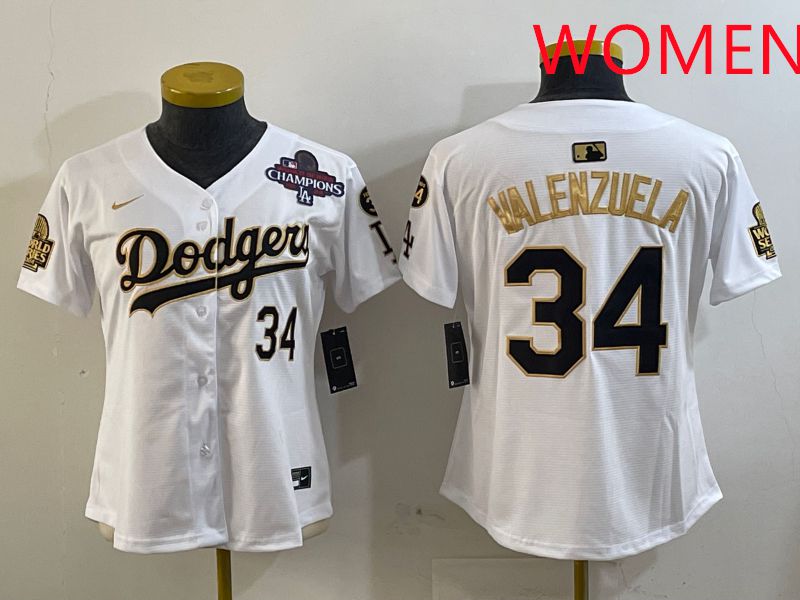 Women Los Angeles Dodgers #34 Valenzuela White Gold Game 2025 Nike MLB Jersey style 3->women mlb jersey->Women Jersey